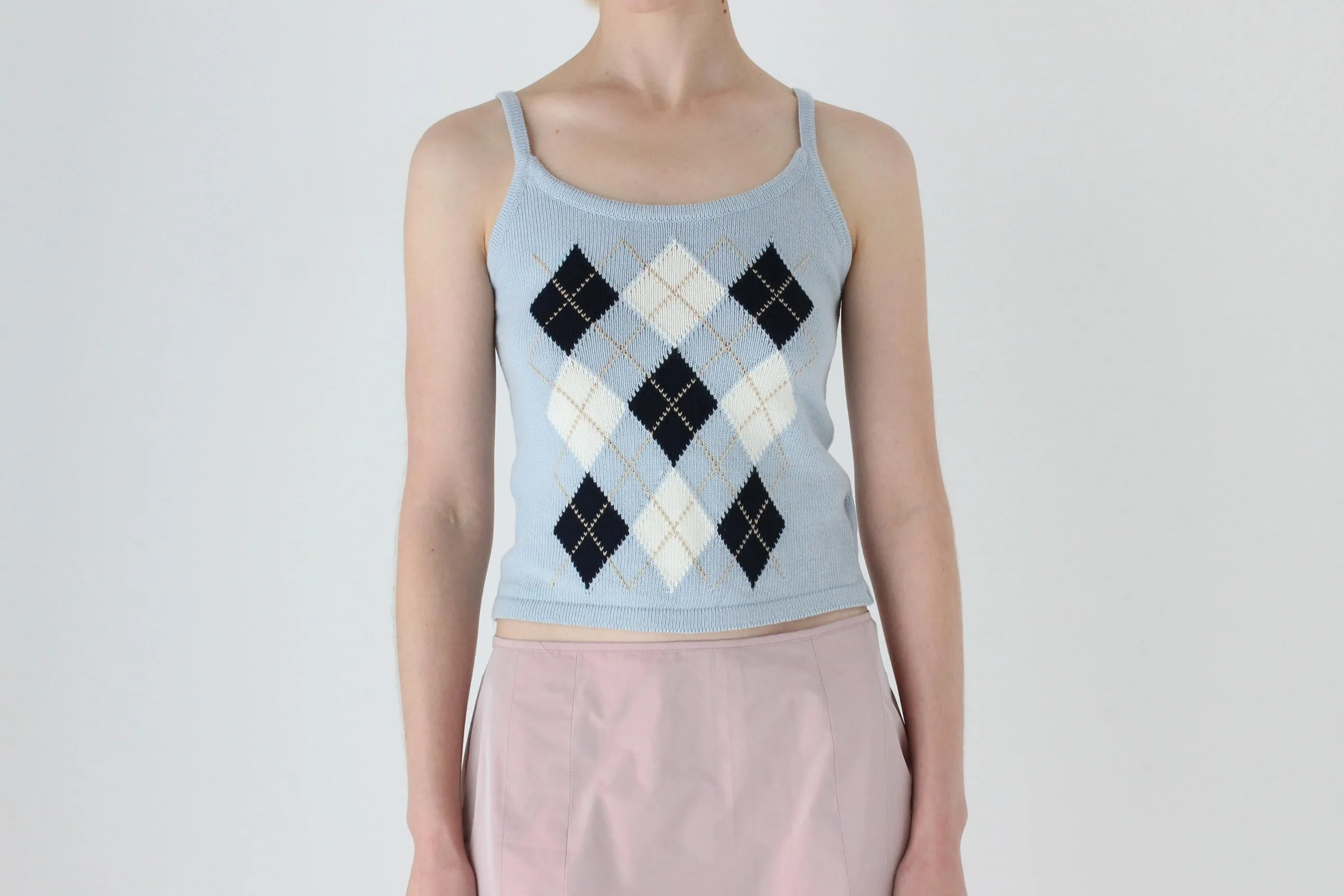 2000s Baby Blue Argyle Knit Tank