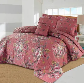 7 Pcs Quilted Comforter Set - Pink