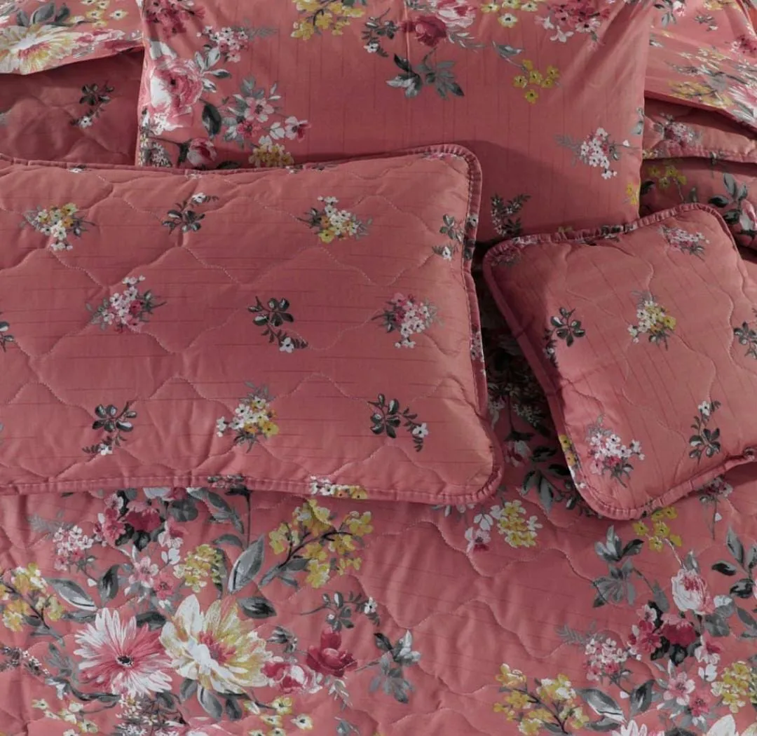 7 Pcs Quilted Comforter Set - Pink