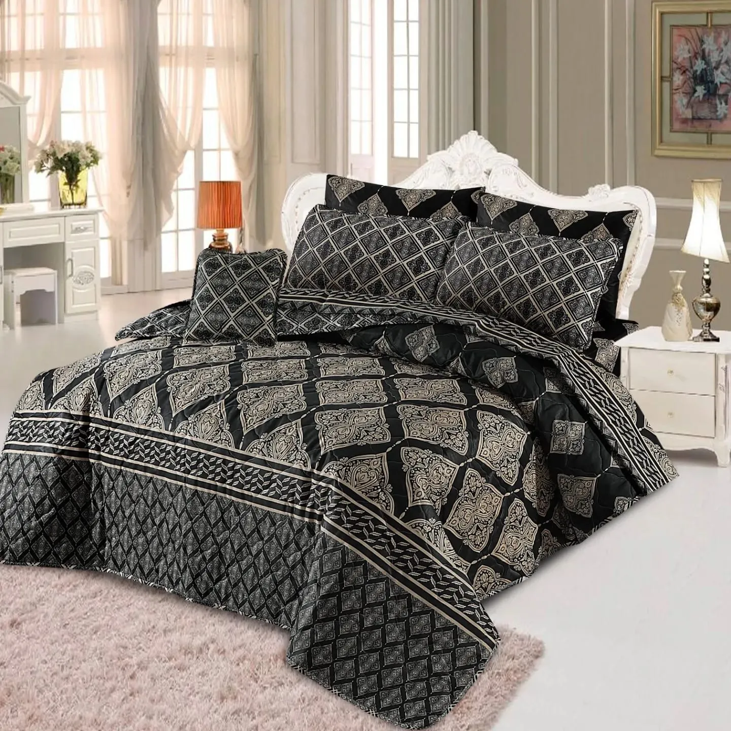 7 Pcs Quilted Comforter Set - Set EM-910