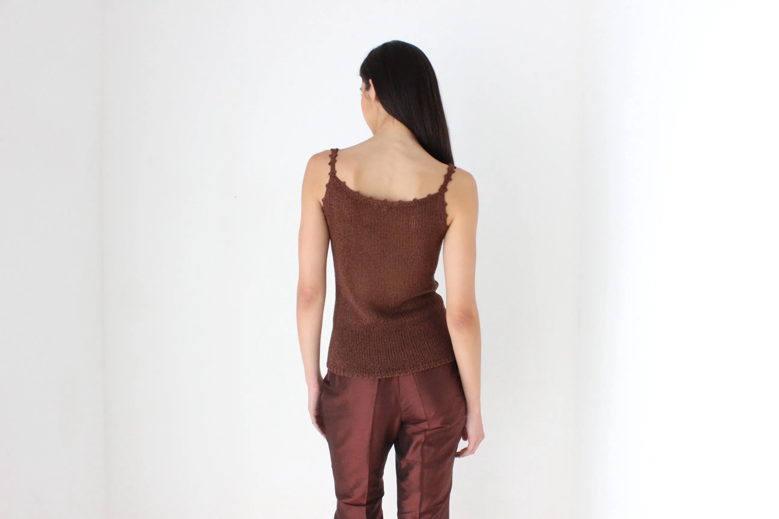 90s Elevated Crochet Knit Chocolate Tank Top
