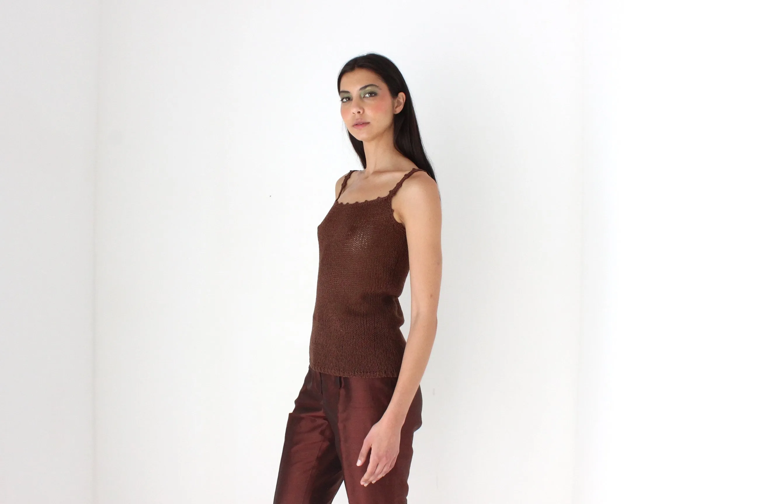 90s Elevated Crochet Knit Chocolate Tank Top