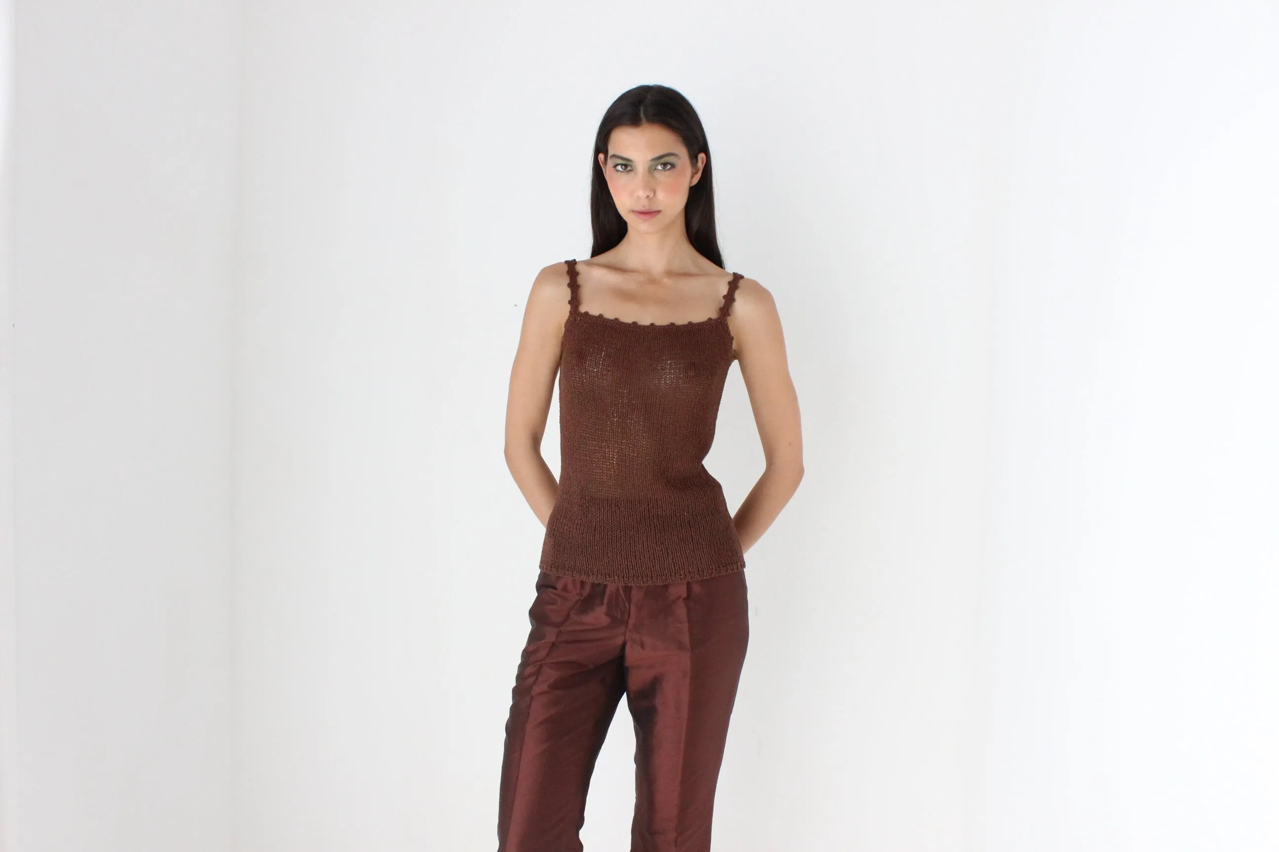 90s Elevated Crochet Knit Chocolate Tank Top