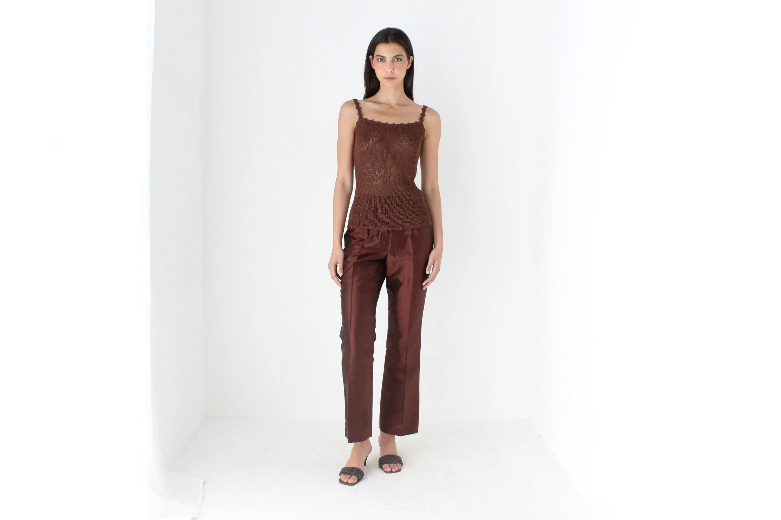 90s Elevated Crochet Knit Chocolate Tank Top