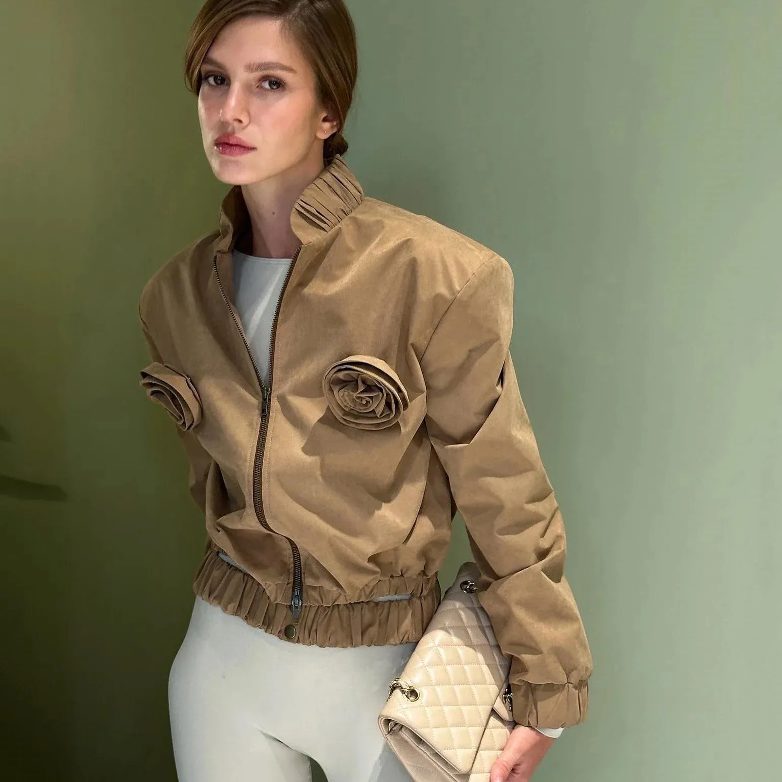 Advbridge  -  Autumn/Winter New Jacket for Women Cardigan Flower Collage Senior Sense of Temperament Zipper Short Top Coat Casual Y2k