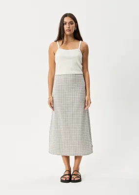 AFENDS Womens Drew - Seersucker Midi Skirt - Taupe Check