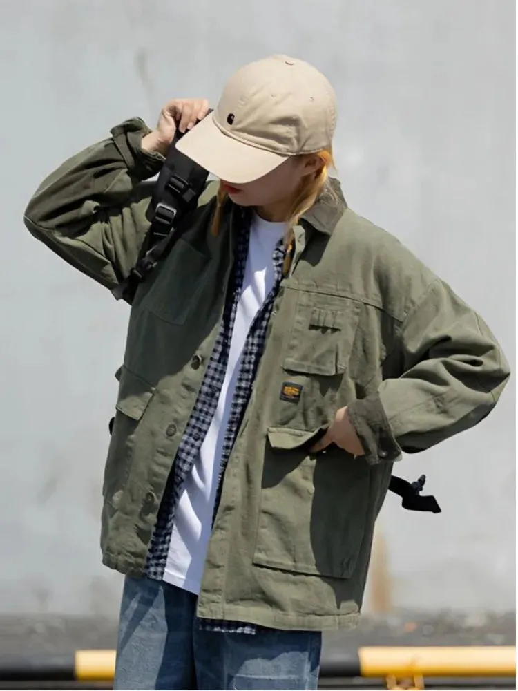 Aidase Japanese Streetwear Army Green Cargo Jacket Men Women Spring Clothing Harajuku Coat Korean Fashion Military Casual Workwear