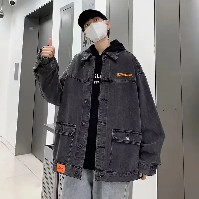 Aidase Men's Gray Denim Jacket Men Casual Solid Color Streetwear High Quality Jeans Jacket Jeans Coat Outwear Male Brand Clothing