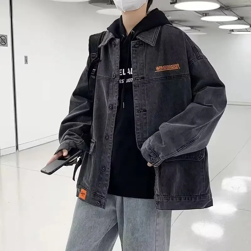 Aidase Men's Gray Denim Jacket Men Casual Solid Color Streetwear High Quality Jeans Jacket Jeans Coat Outwear Male Brand Clothing