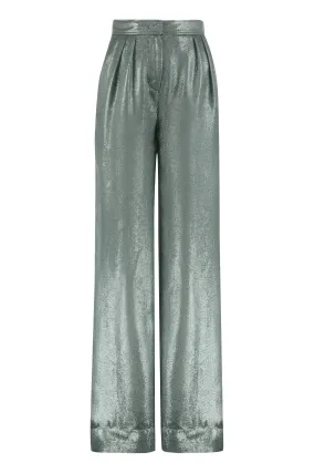 Alberta Ferretti Metallic High Waist Wide Leg Pants