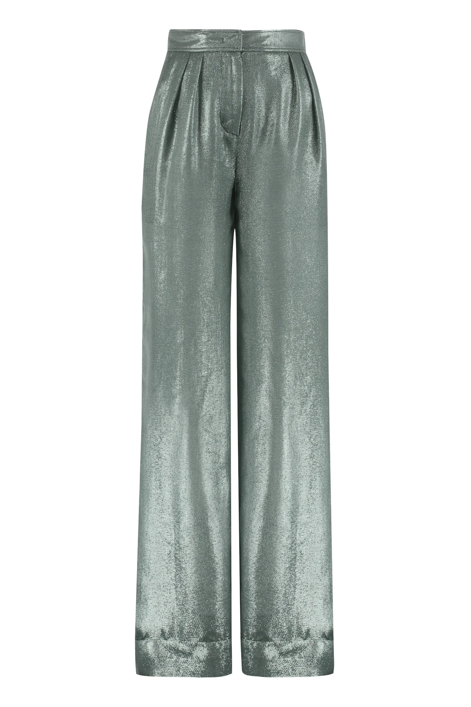 Alberta Ferretti Metallic High Waist Wide Leg Pants