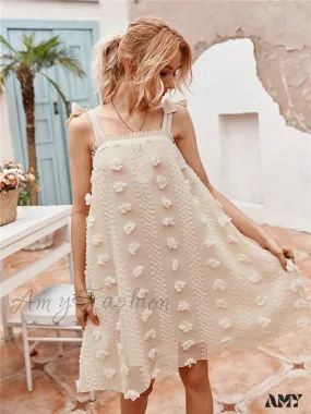 Amy Fashion - Solid Wrapped Chest Floral  Loose Sleeveless Beach Dress