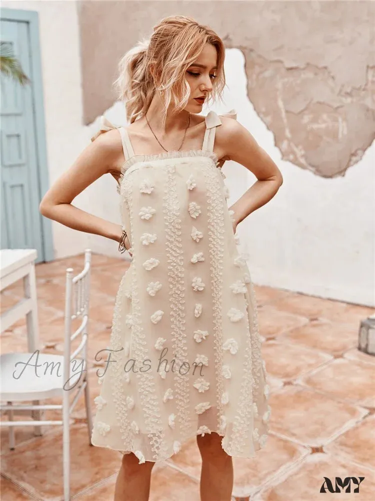 Amy Fashion - Solid Wrapped Chest Floral  Loose Sleeveless Beach Dress