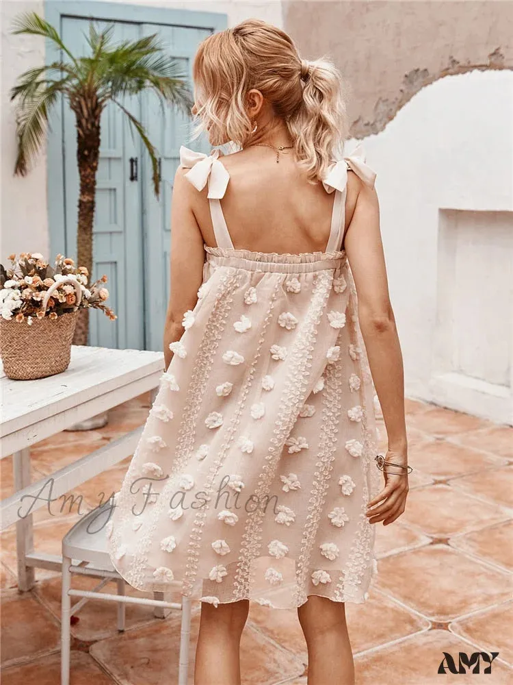 Amy Fashion - Solid Wrapped Chest Floral  Loose Sleeveless Beach Dress