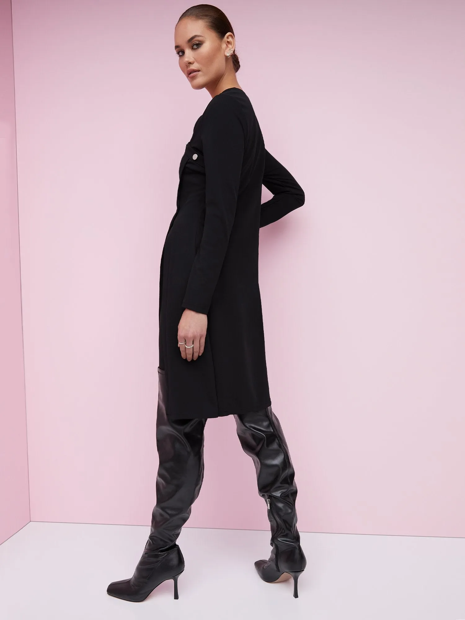 Asymmetric Button-Detail Slit-Side Top