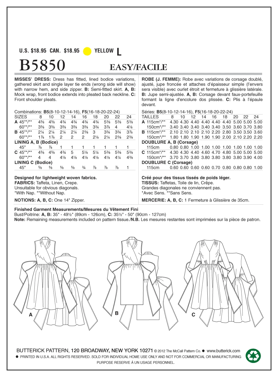 B5850 Misses' Dress