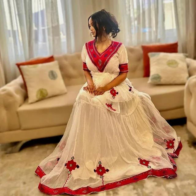 Beautiful Vibrant Color Habesha Kemis Modern Habesha Dress Stylish Ethiopian Traditional Dress