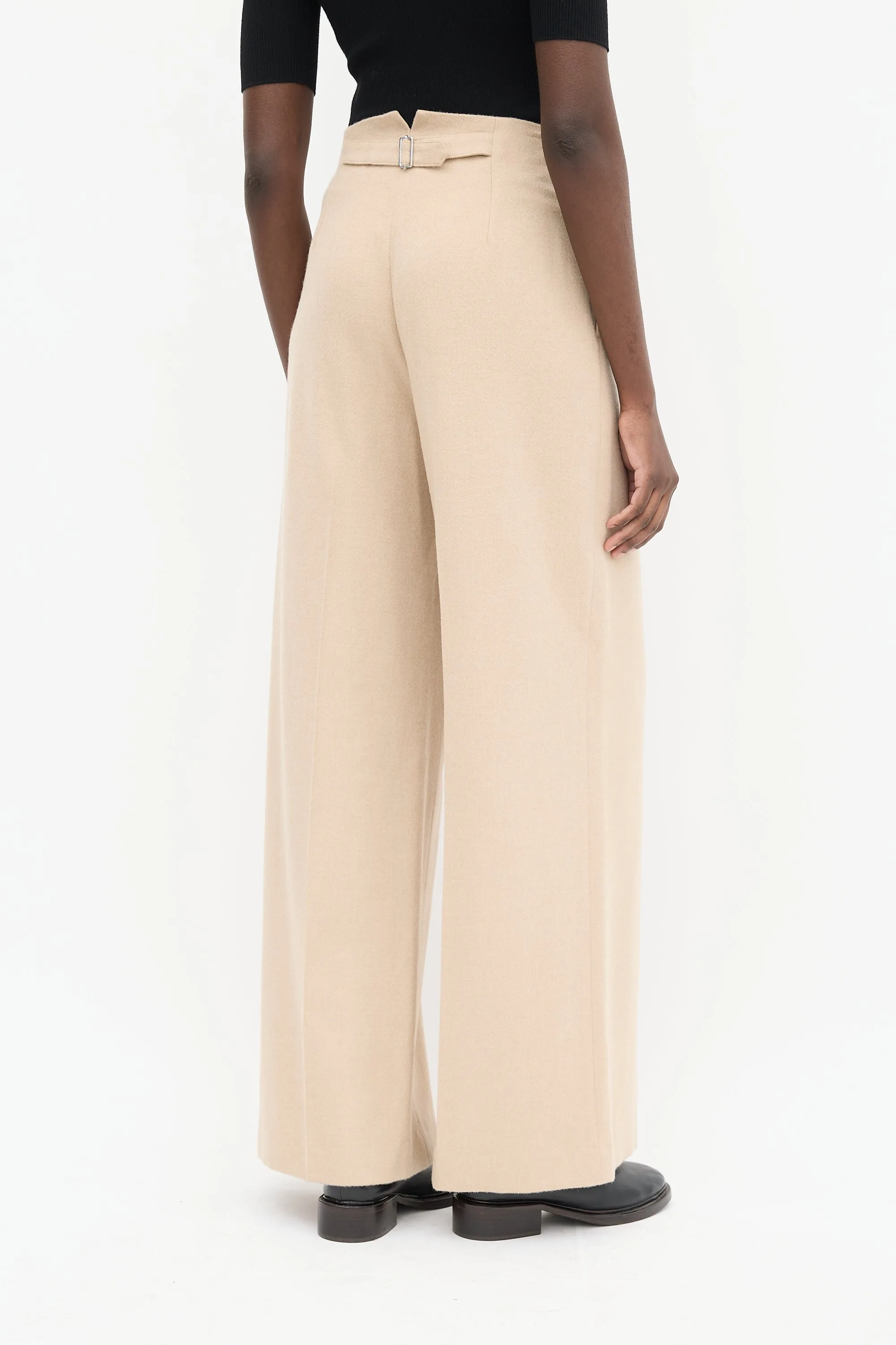Beige High Waist Wide Leg Trousers