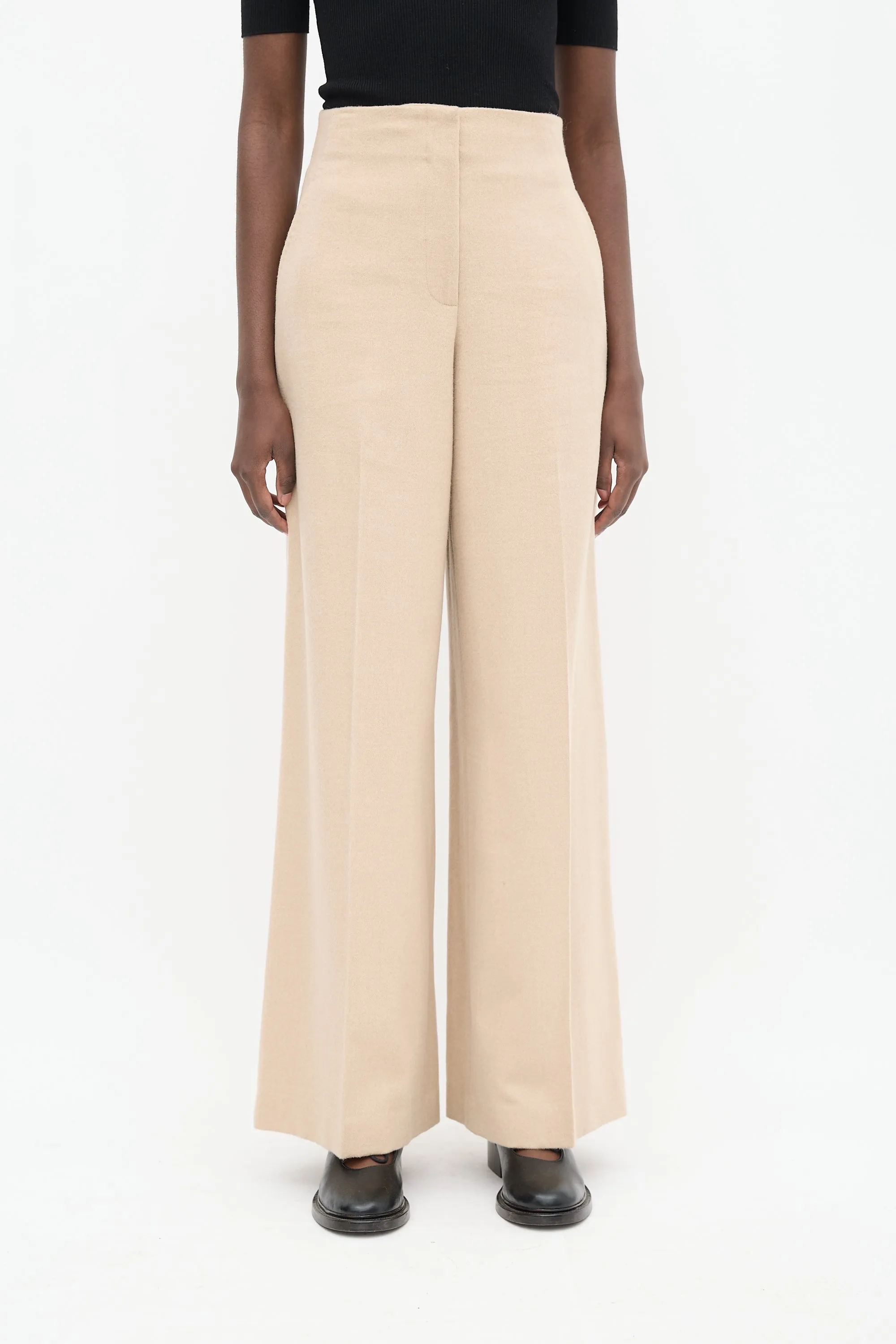 Beige High Waist Wide Leg Trousers
