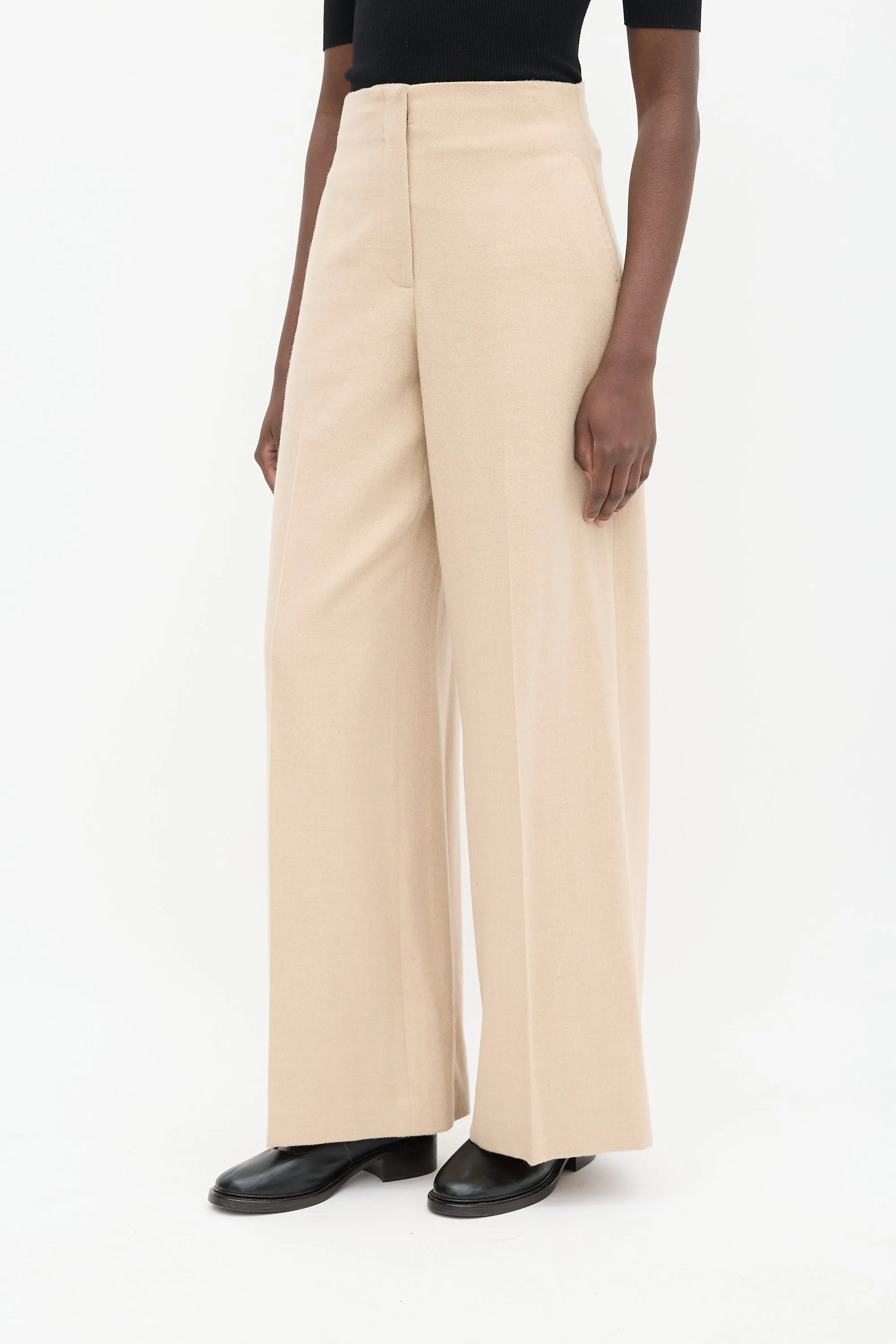 Beige High Waist Wide Leg Trousers