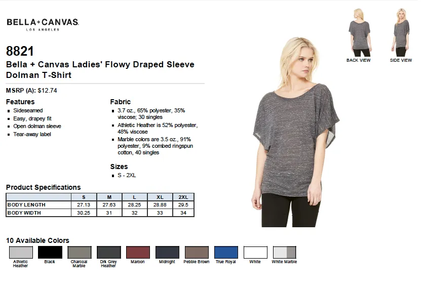 Bella Ladies Flowy Draped Sleeve Dolman