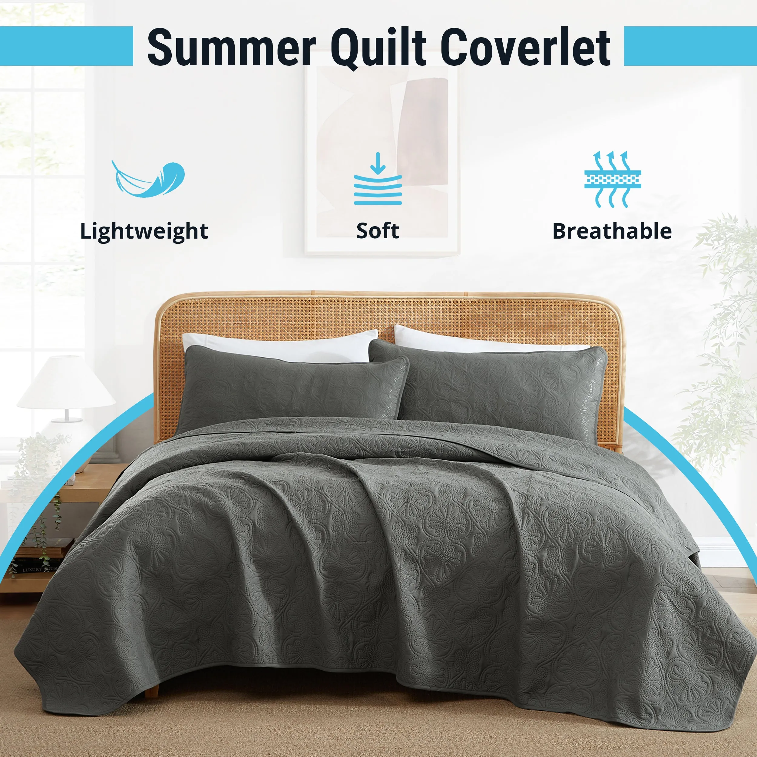 Benji - 3 Piece Size Quilt Set, Lightweight Bedspread Coverlet Set