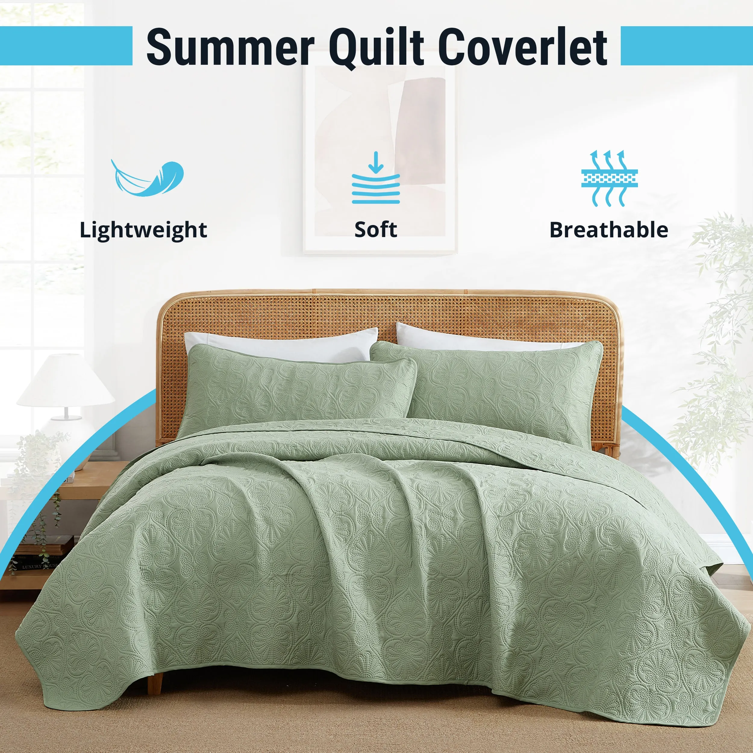 Benji - 3 Piece Size Quilt Set, Lightweight Bedspread Coverlet Set