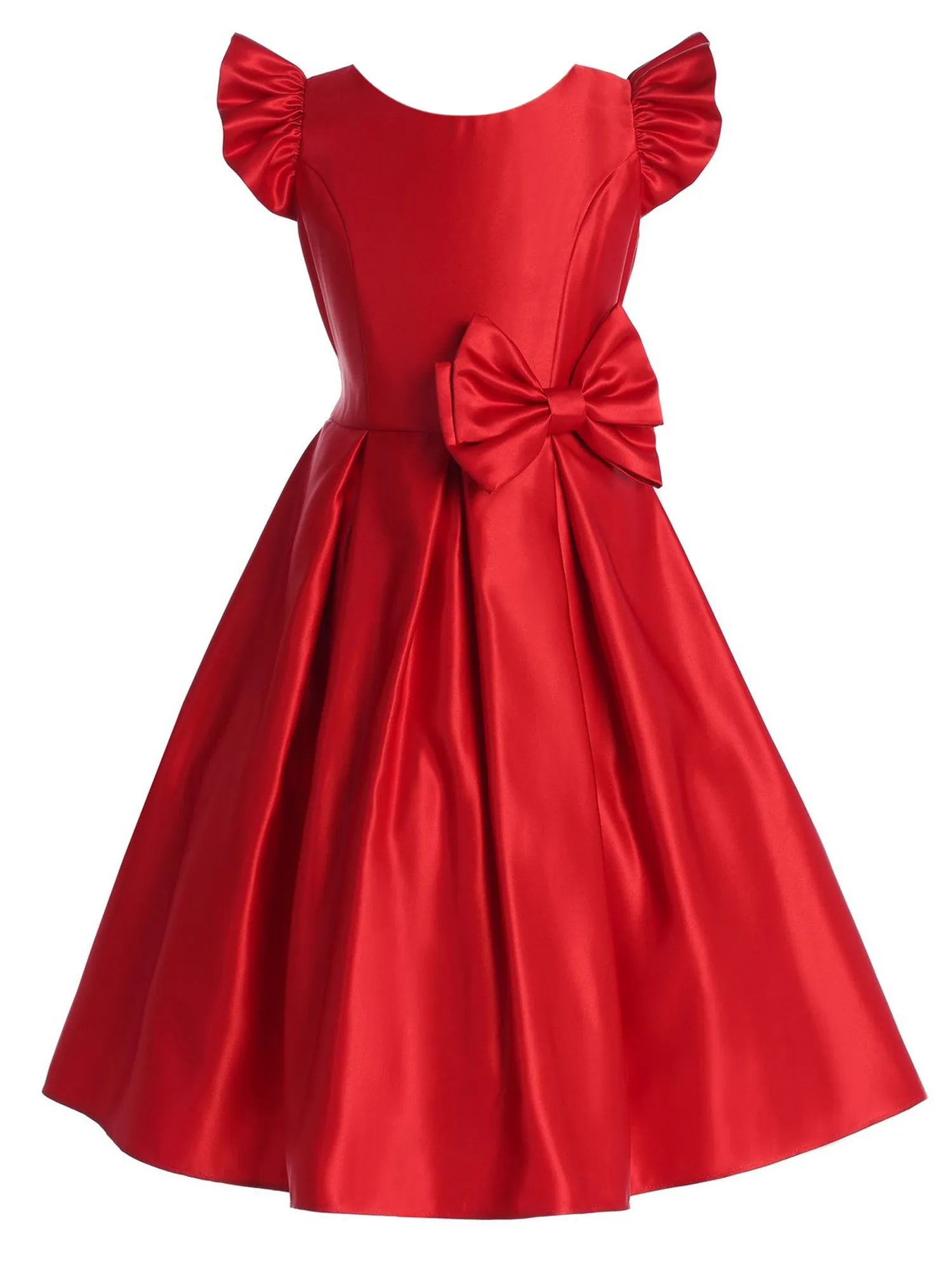 Big Girls Red Flutter Sleeve Pleated Junior Bridesmaid Dress 7-16