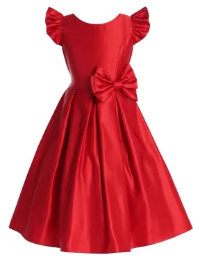 Big Girls Red Flutter Sleeve Pleated Junior Bridesmaid Dress 7-16