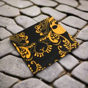 Black and Yellow Gold Skull Motif Pocket Square