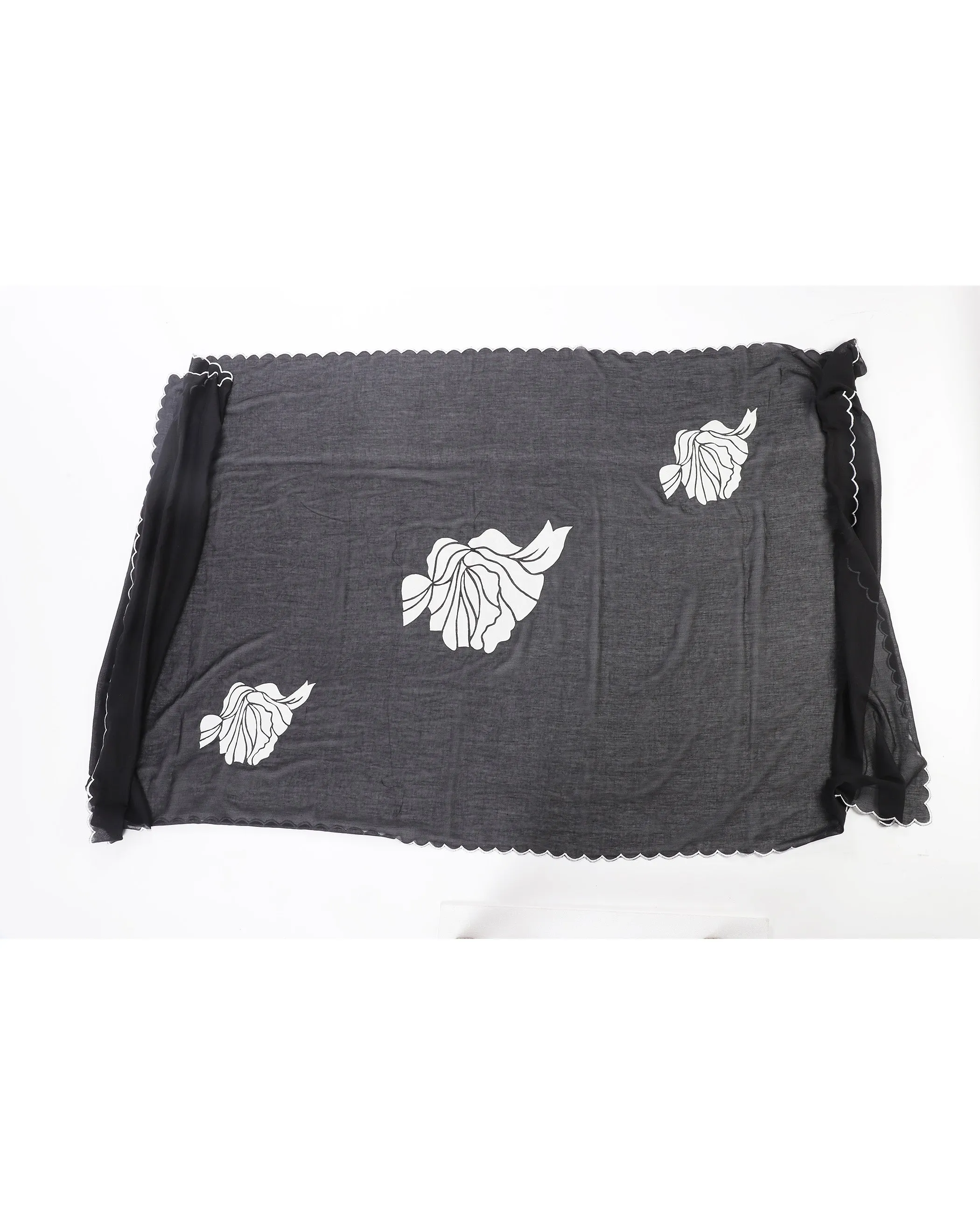 Black Bold Abstract Three Floral Dupatta