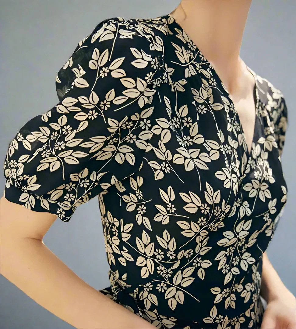 Black Silk Floral Printed Dress