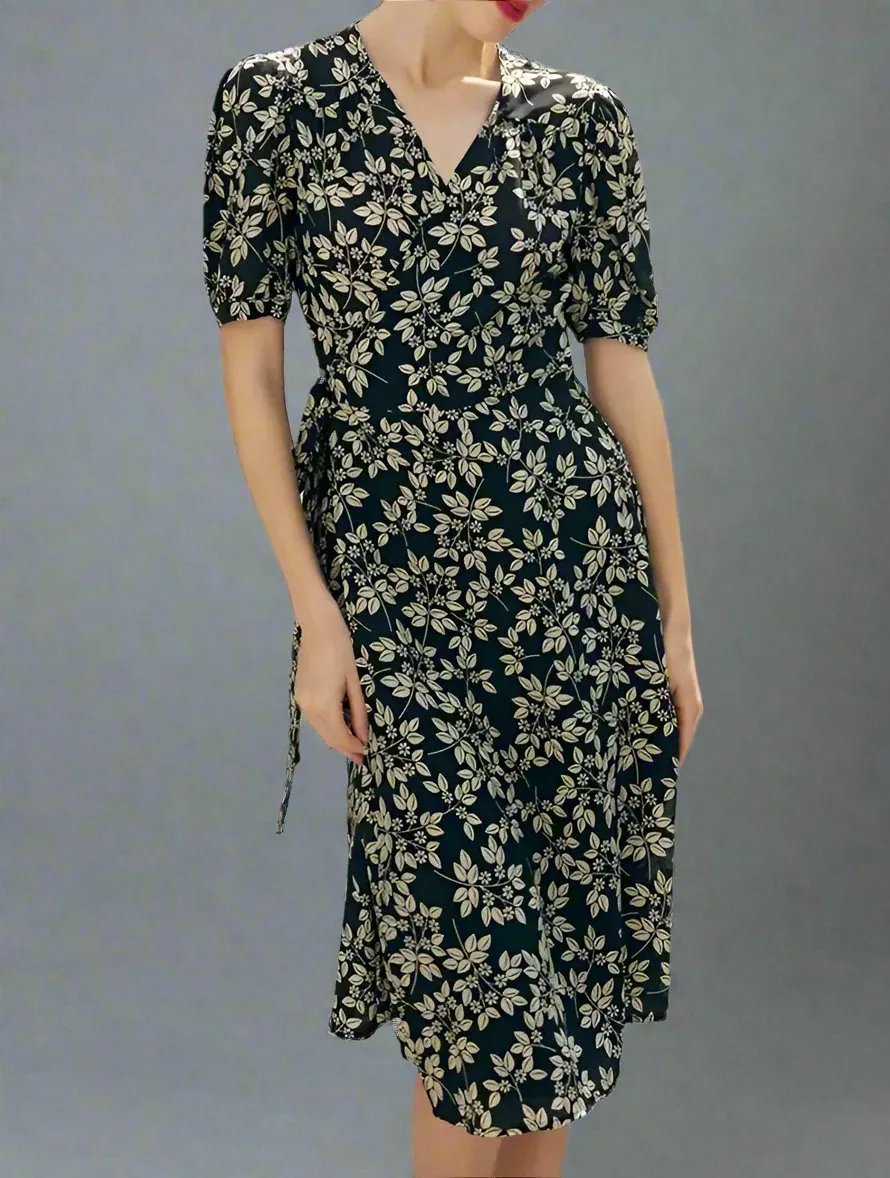 Black Silk Floral Printed Dress