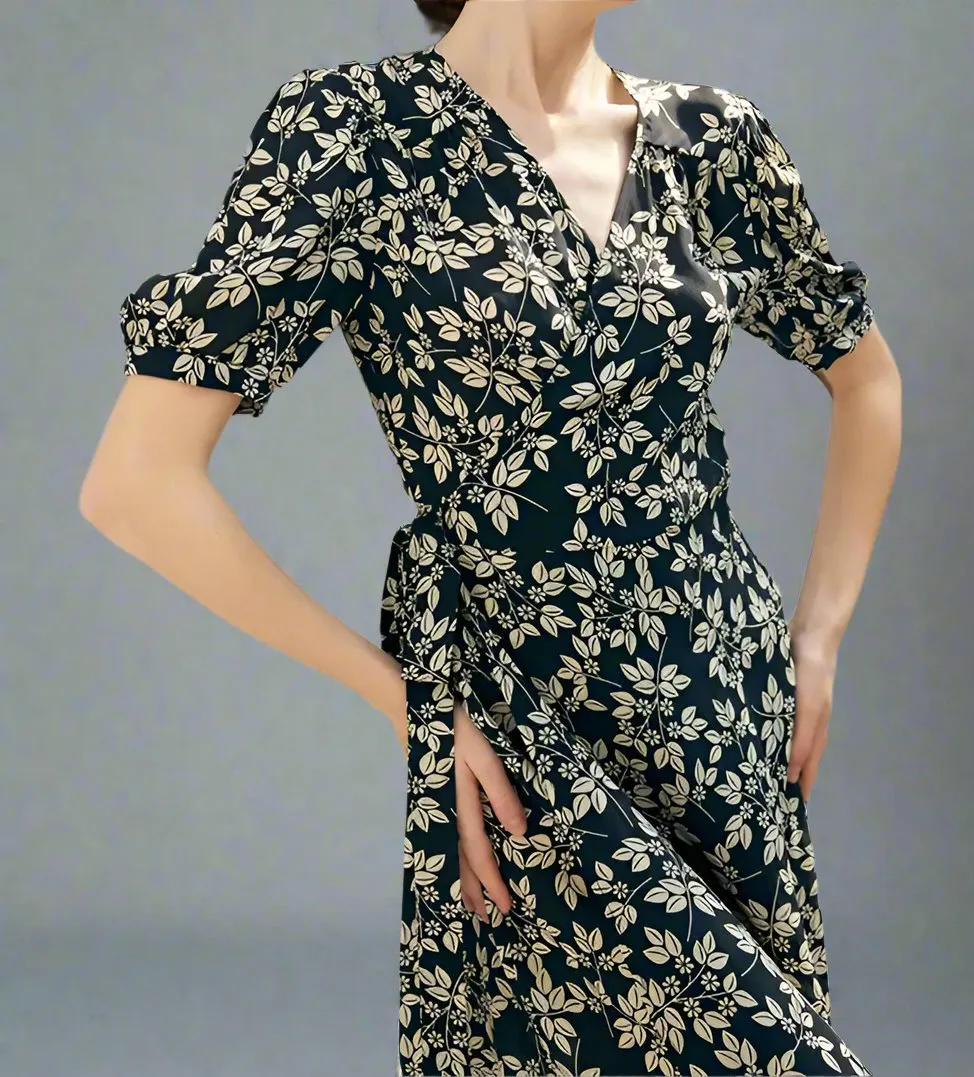 Black Silk Floral Printed Dress