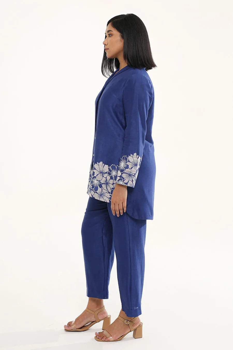Blue Iris Illusion Embroidered Tunic & Pant Set