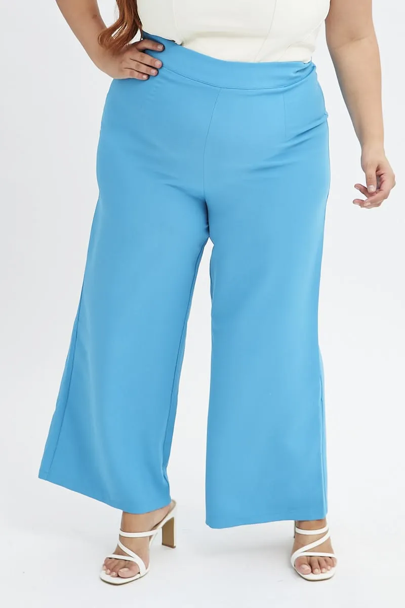 Blue Wideleg Pants High Waist