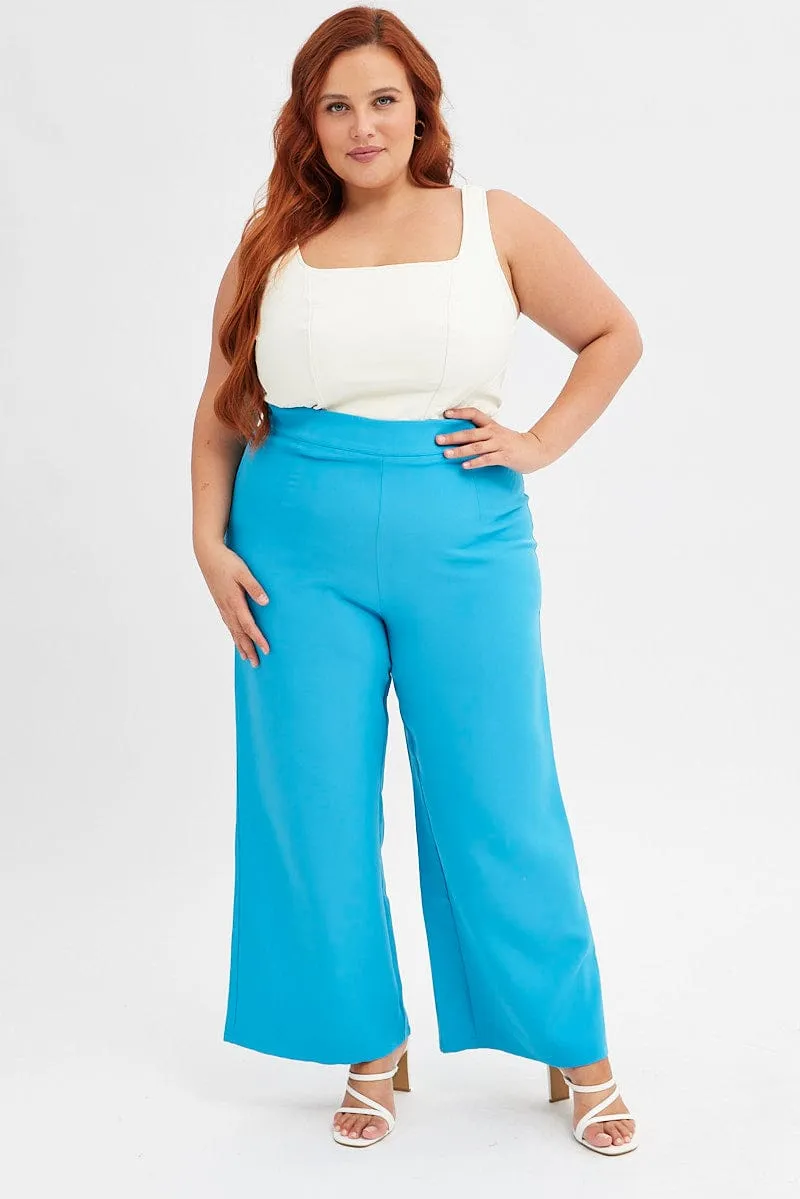 Blue Wideleg Pants High Waist
