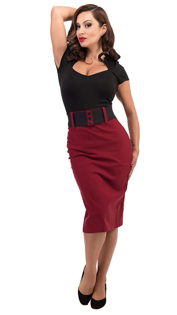 Burgundy Wiggle Skirt with Belt