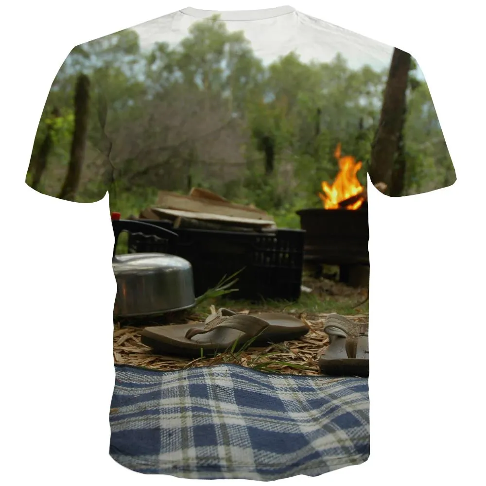 Camping T shirts Men Sunset Tshirts Casual Forest Shirt Print Flame T shirts Funny