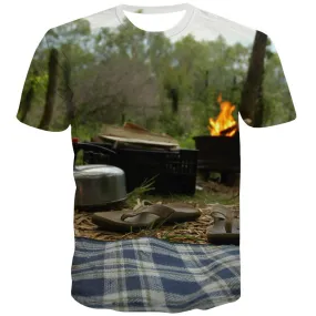 Camping T shirts Men Sunset Tshirts Casual Forest Shirt Print Flame T shirts Funny