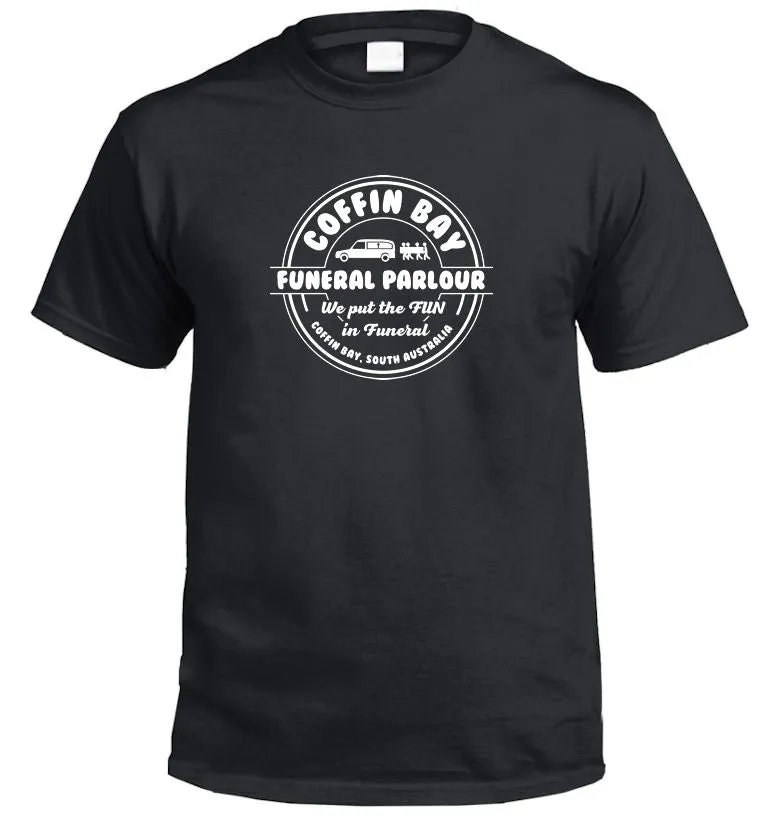 Coffin Bay Funeral Parlour Fake Business Logo T-Shirt (Colour Choices)