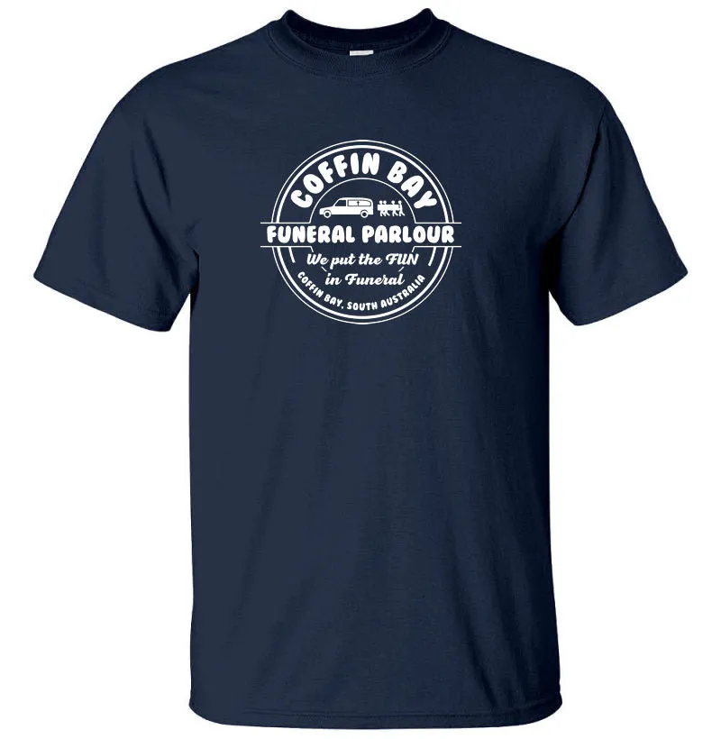 Coffin Bay Funeral Parlour Fake Business Logo T-Shirt (Colour Choices)