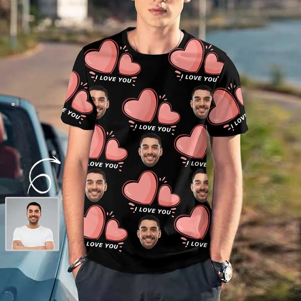 Custom Dog Face Tee Black Classic Men's All Over Print T-shirt Personalzied Photo Shirts for Him