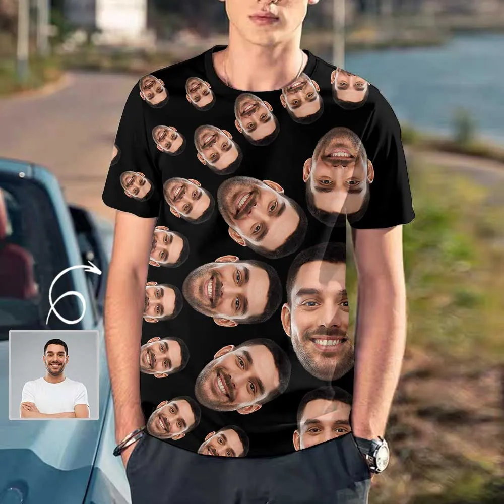 Custom Dog Face Tee Black Classic Men's All Over Print T-shirt Personalzied Photo Shirts for Him
