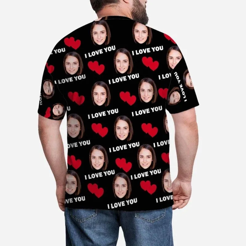 Custom Dog Face Tee Black Classic Men's All Over Print T-shirt Personalzied Photo Shirts for Him
