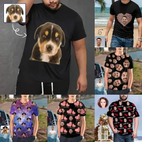 Custom Dog Face Tee Black Classic Men's All Over Print T-shirt Personalzied Photo Shirts for Him