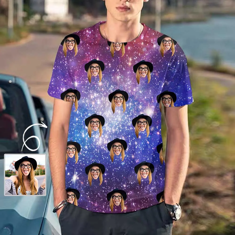 Custom Dog Face Tee Black Classic Men's All Over Print T-shirt Personalzied Photo Shirts for Him