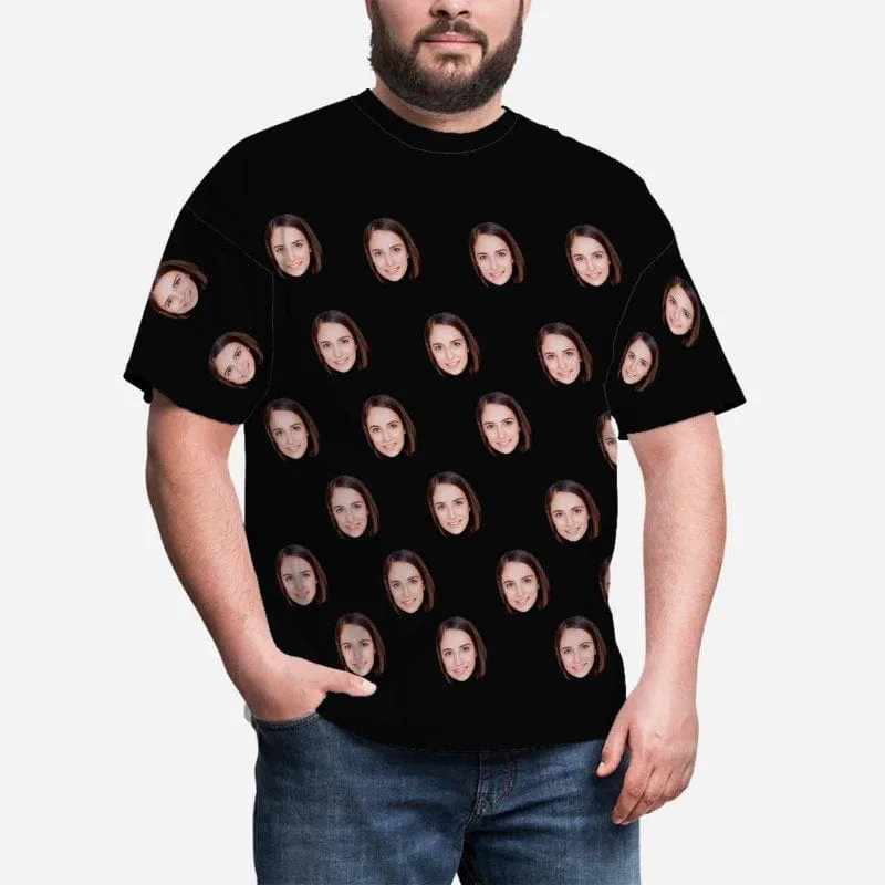 Custom Dog Face Tee Black Classic Men's All Over Print T-shirt Personalzied Photo Shirts for Him