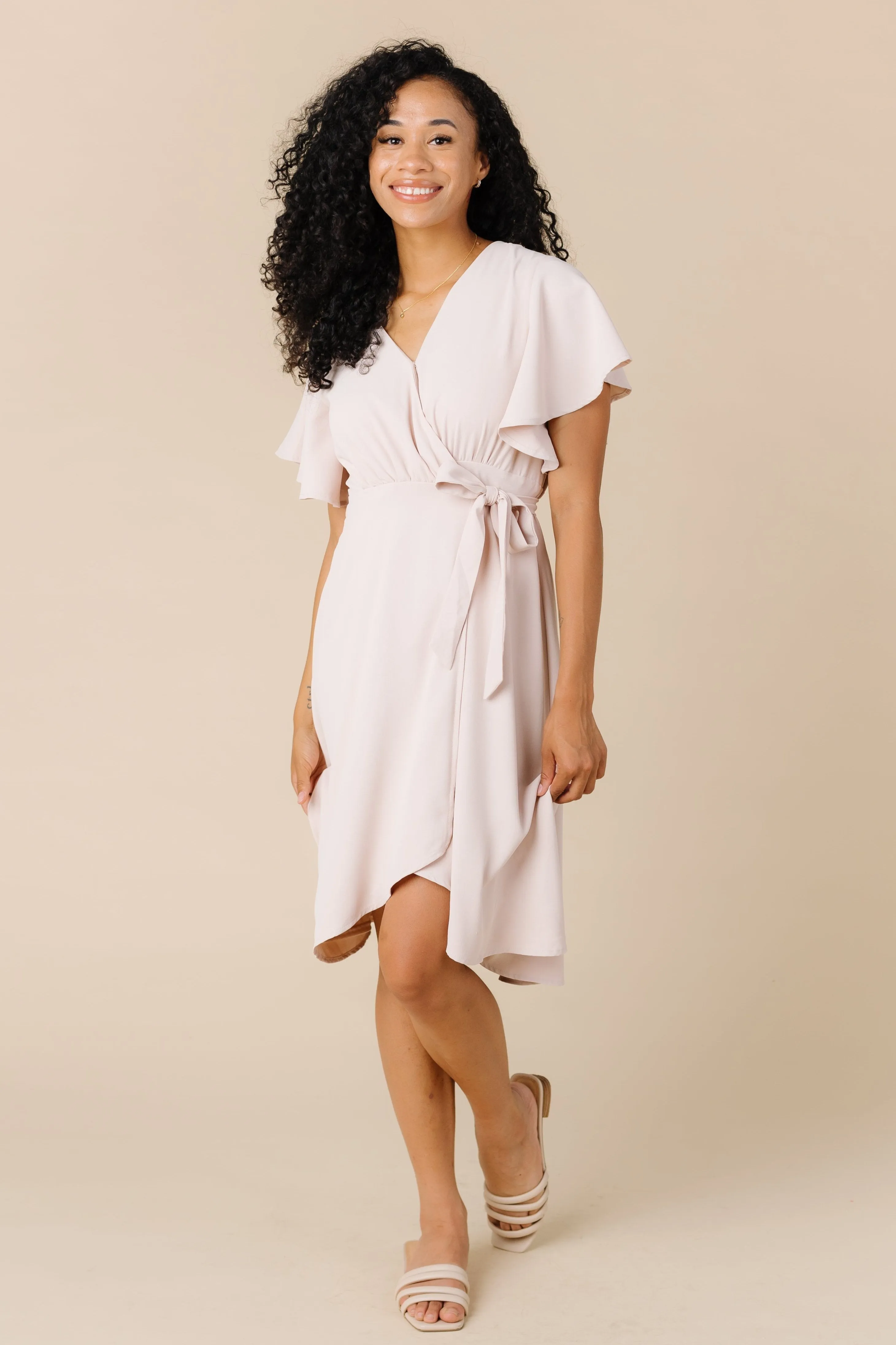 Daphne Tulip Wrap Dress - Taupe