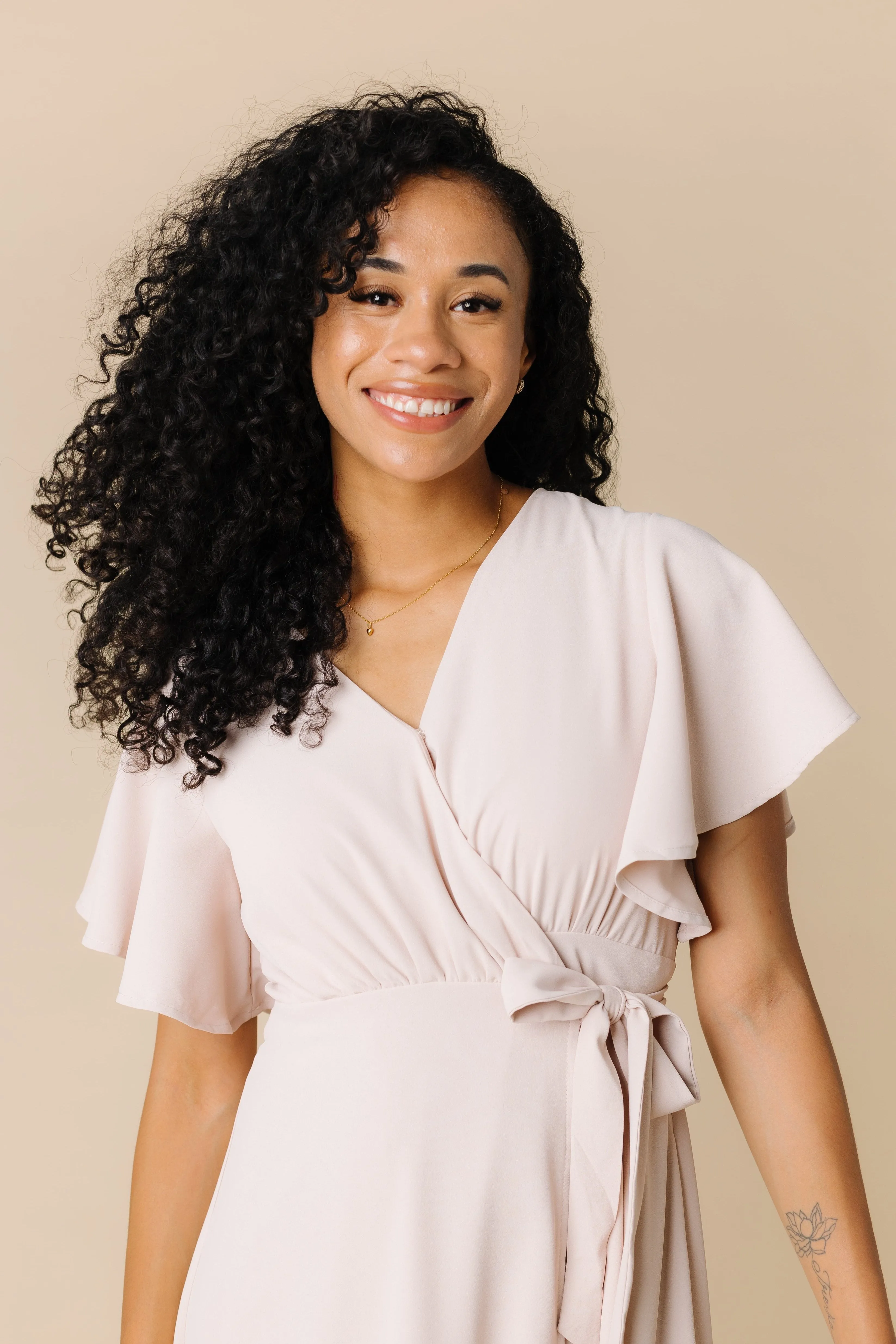 Daphne Tulip Wrap Dress - Taupe